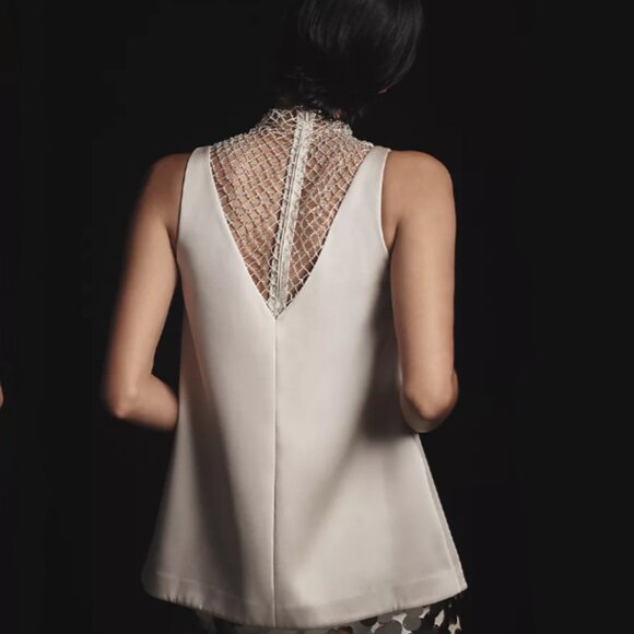 Brand New Mare Mare Crystal-Mesh Insert V-Neck Sleeveless Blouse - Picture 2 of 7